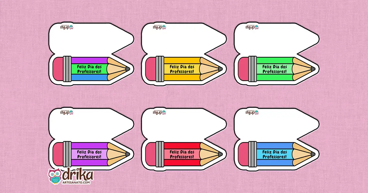 Cartão Lápis Feliz Dia do Professor para Imprimir em Tamanho Real
