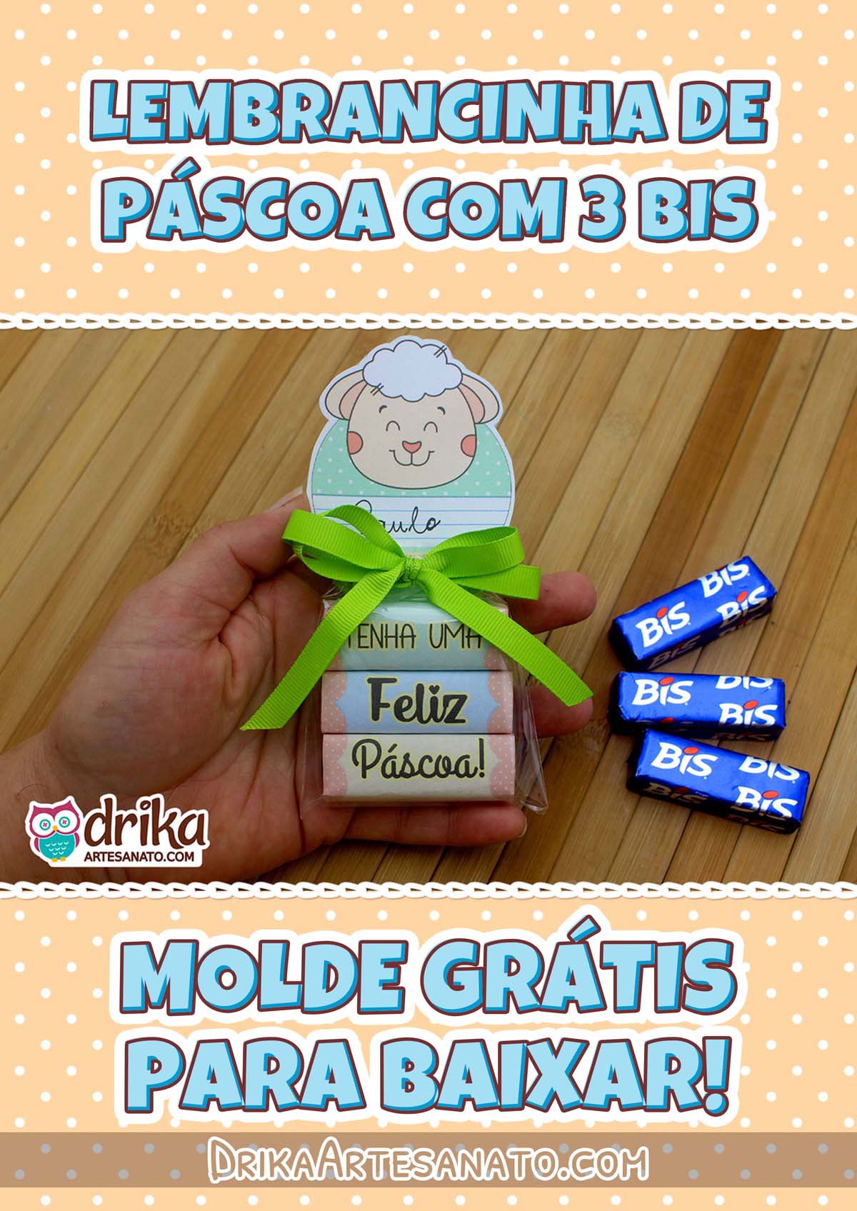 Lembrancinha de Páscoa Cristã para 3 Bis com Cordeirinho