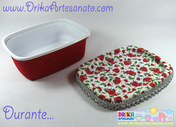 Artesanato em tecido: pote de margarina durante