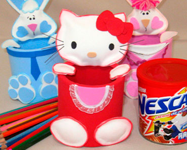 Molde da Hello Kitty para lata de Nescau reciclada