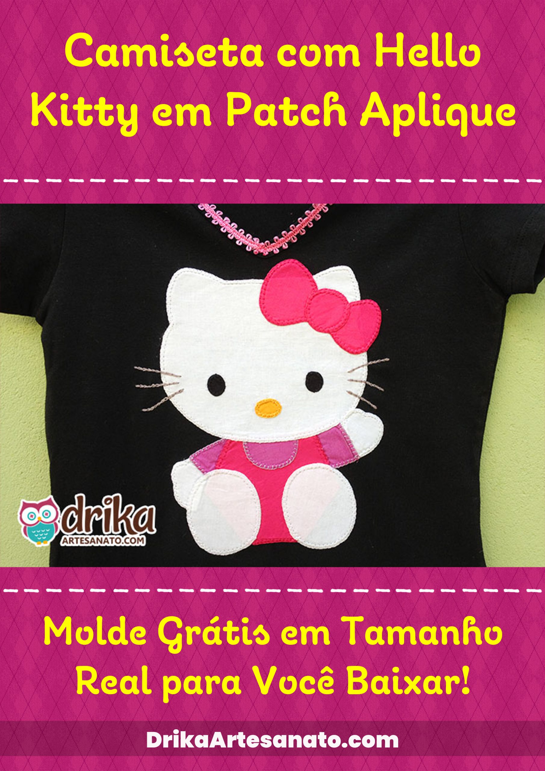 Camiseta com Hello Kitty em Patch Aplique com Molde para Baixar