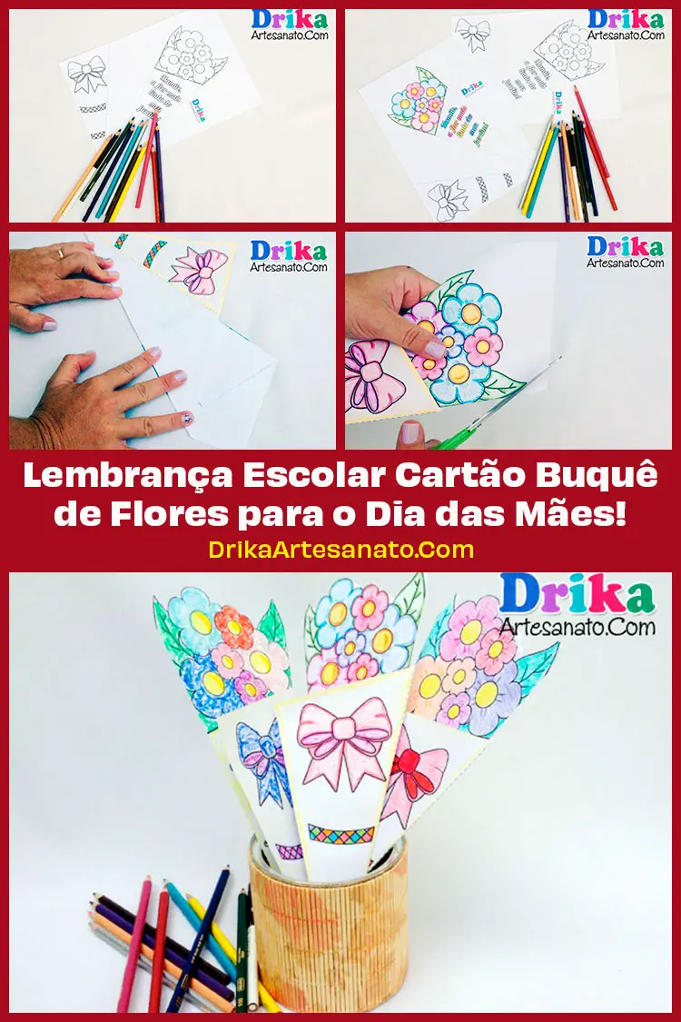 Lembrança Escolar Cartão Buquê de Flores para o Dia das Mães
