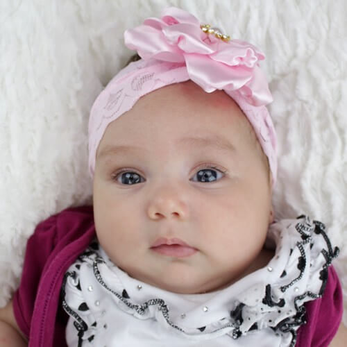 Tiara rosa bebê com flor de cetim