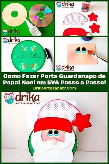 Porta Guardanapo de Papai Noel em EVA com Molde Grátis para Imprimir