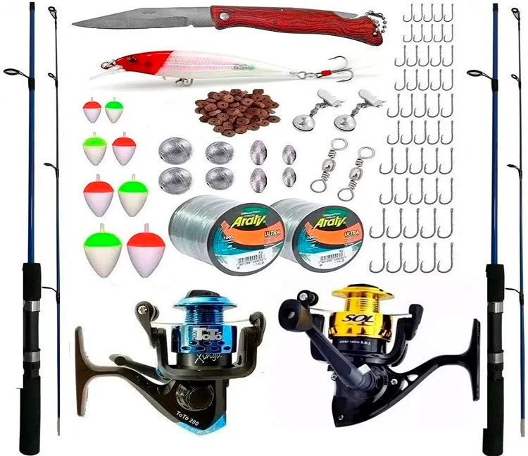Kit com acessórios para pesca