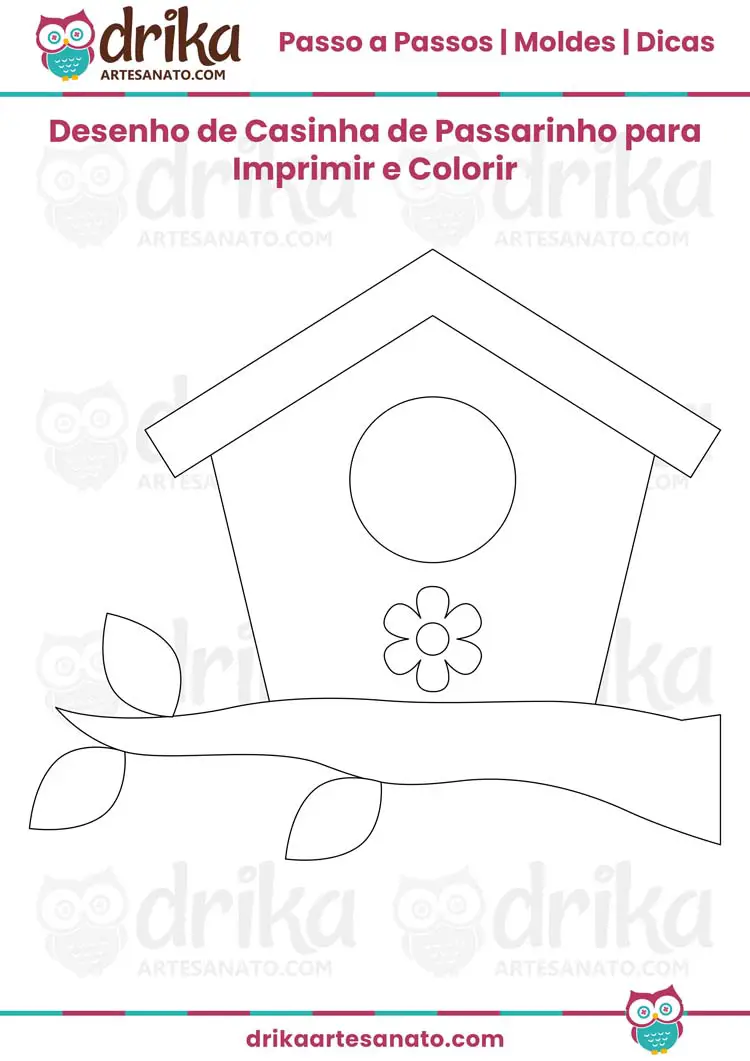 Desenho de Casinha de Passarinhos para Imprimir e Colorir