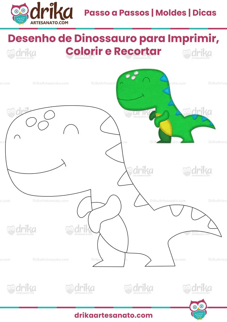 Desenho de Dinossauro para Imprimir, Colorir e Recortar