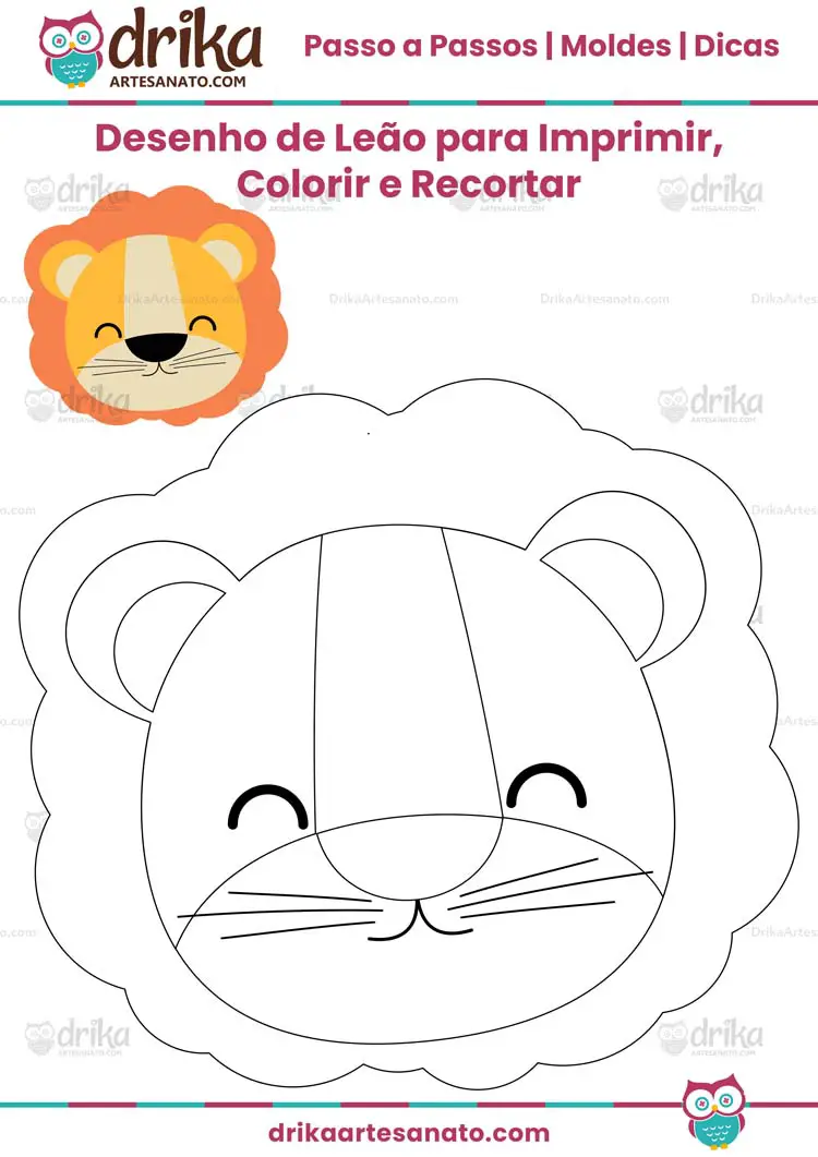 Desenho de Leão para Imprimir, Colorir e Recortar