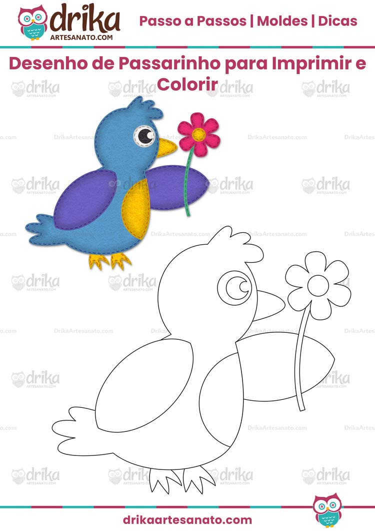 Desenho de Passarinho para Imprimir e Colorir