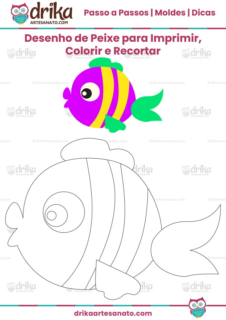 Desenho de Peixe para Imprimir, Colorir e Recortar
