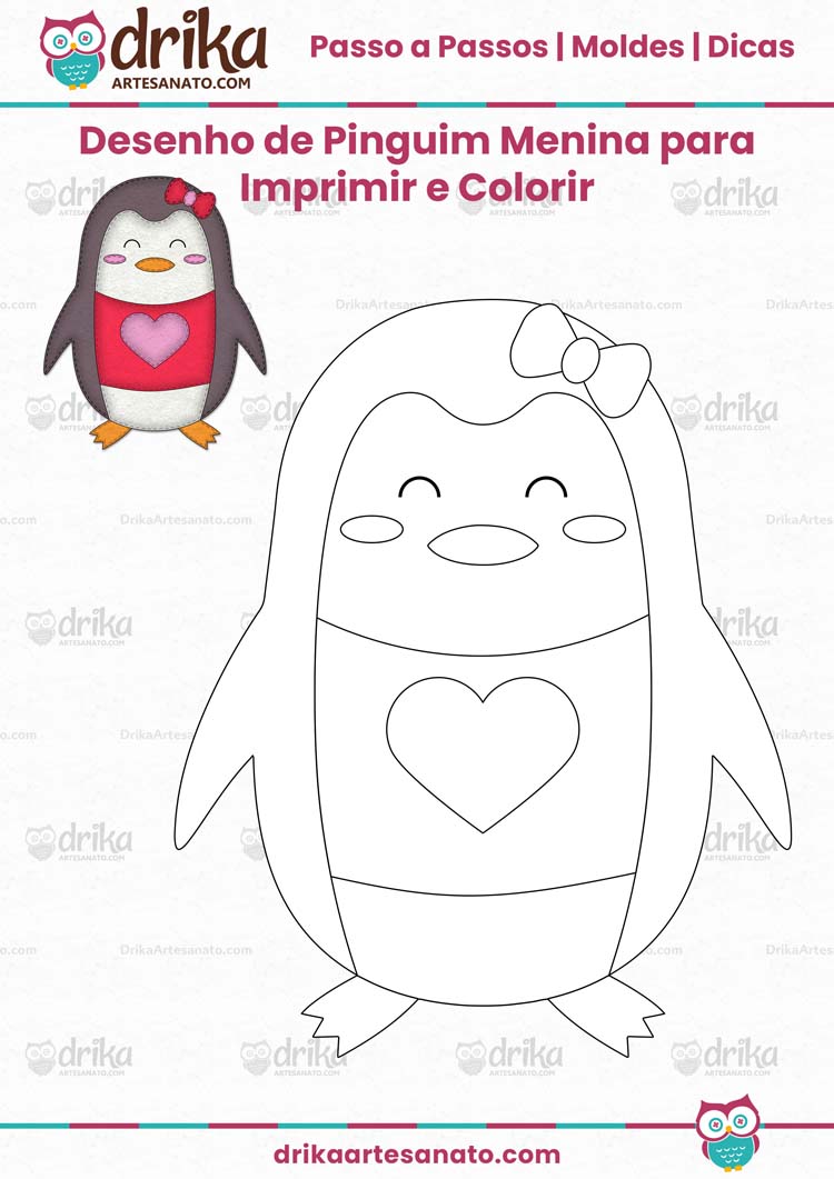 Desenho de Pinguim Menina para Imprimir, Colorir e Recortar