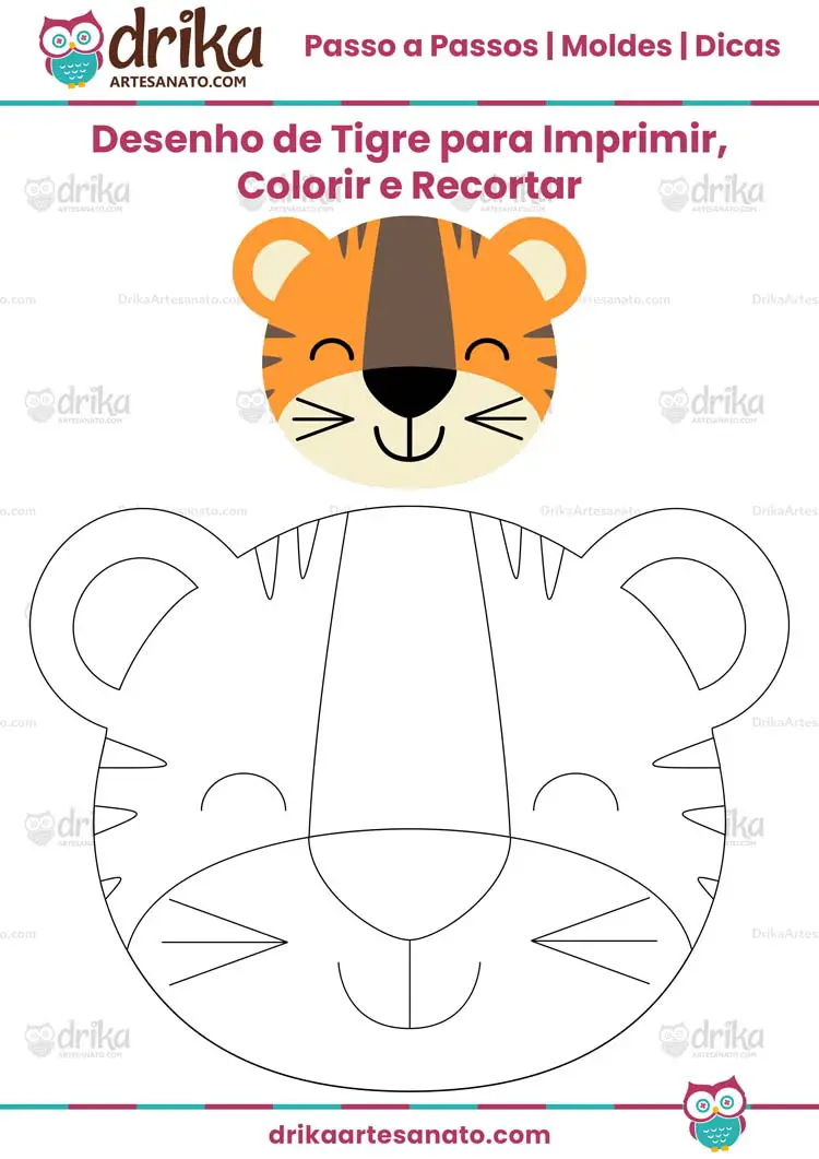 Desenho de Tigre para Imprimir, Colorir e Recortar