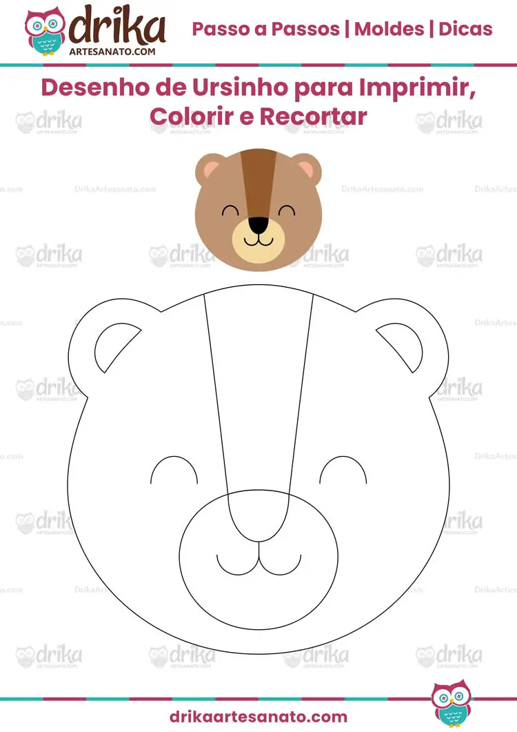 Desenho de Ursinho para Imprimir, Colorir e Recortar