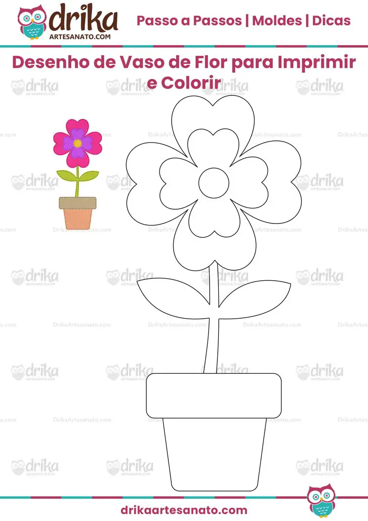 Desenho de Vaso de Flor para Imprimir e Colorir