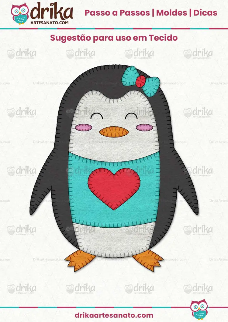 Molde Grátis de Pinguim Menina de Tecido para Patch Aplique