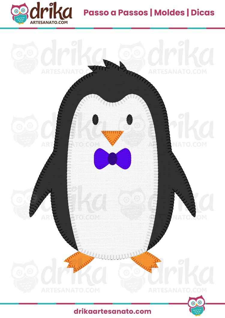 Molde Grátis de Pinguim de Tecido para Aplique