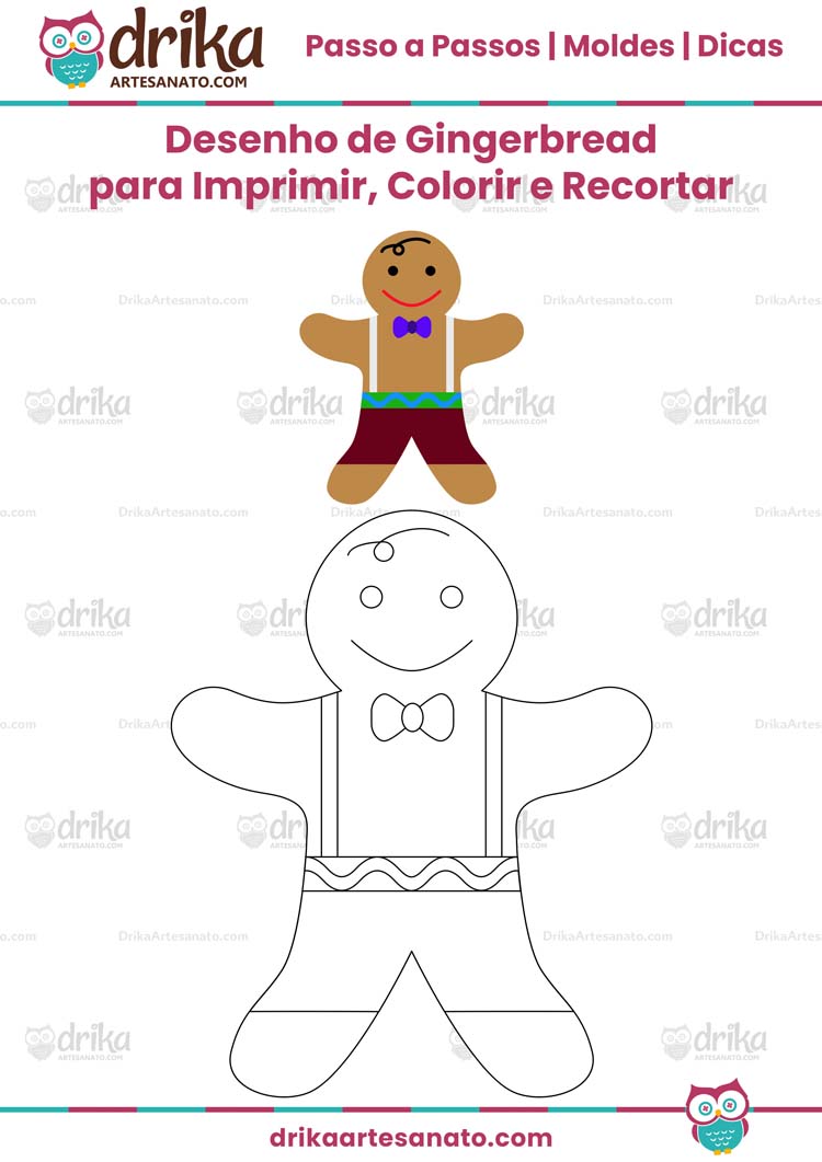 Desenho de Gingerbread Menino para Imprimir, Colorir e Recortar