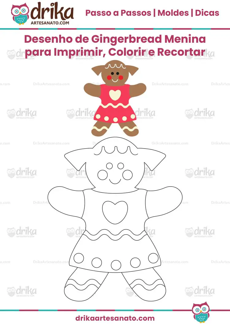 Desenho de Gingerbread Menina para Imprimir, Colorir e Recortar