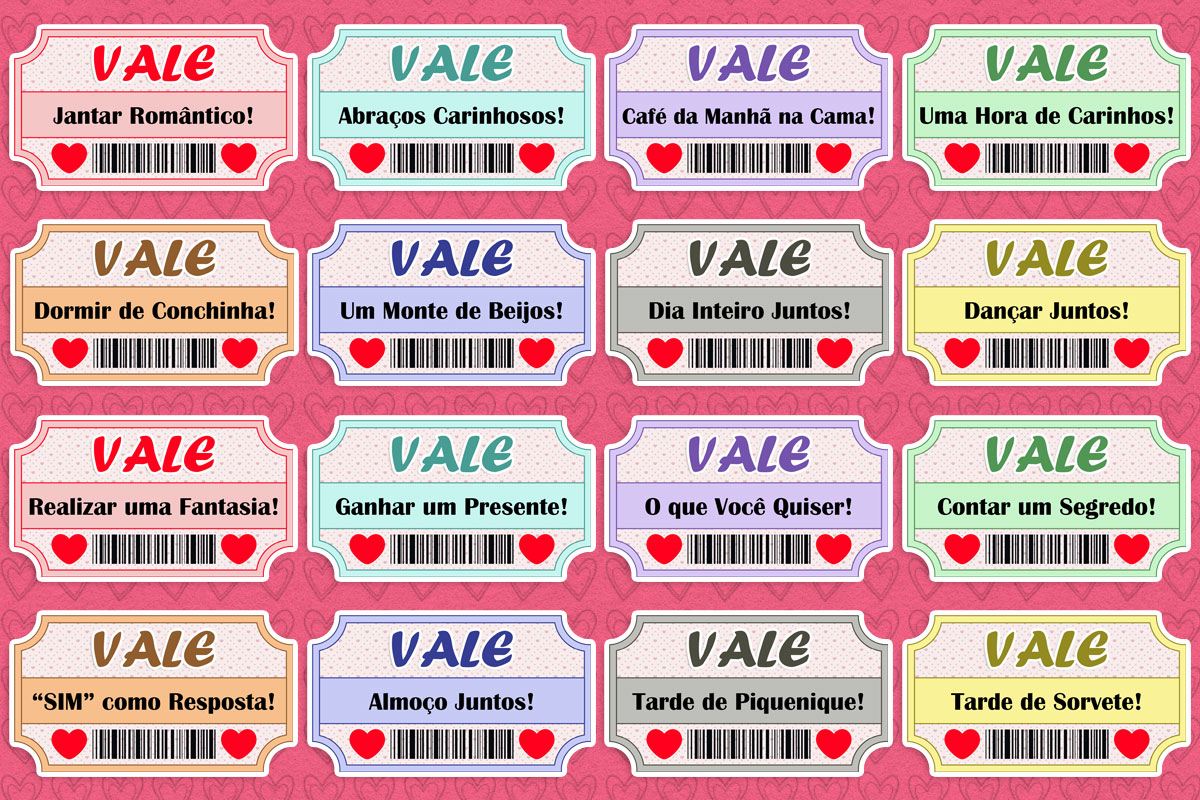 Jogo Game para o Dia dos Namorados - Vale Beijo - Ticket - Amor