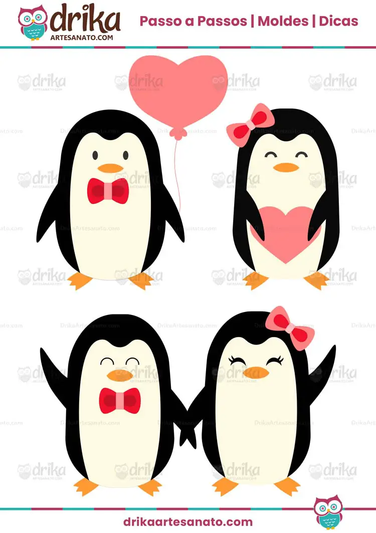 Moldes de Pinguins para Imprimir para o Dia dos Namorados