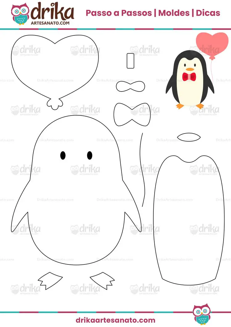 Molde de Pinguim Menino com Balão para Imprimir