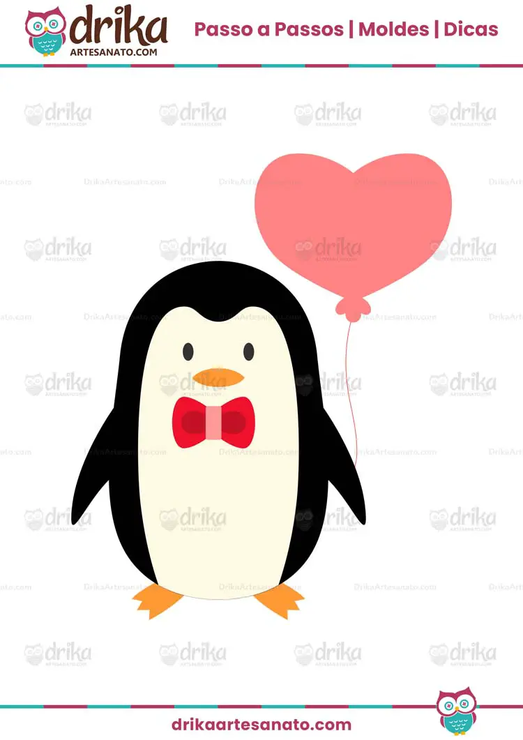 Molde de Pinguim Menino com Balão para Imprimir