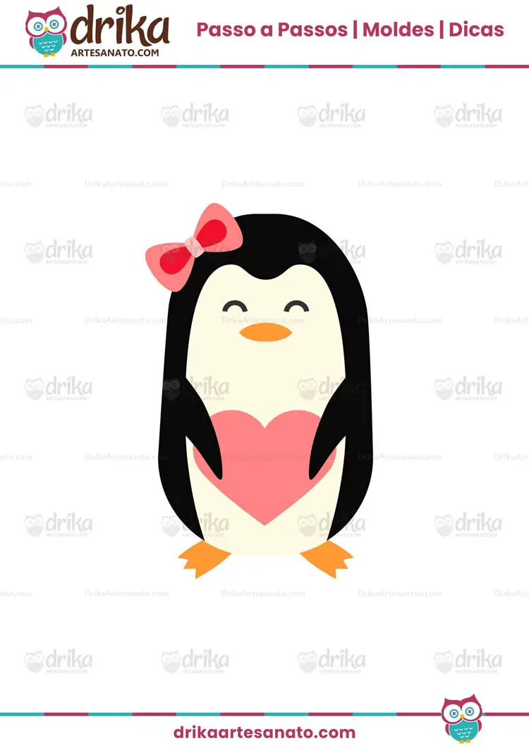 Molde de Pinguim Menina com Coração para Imprimir