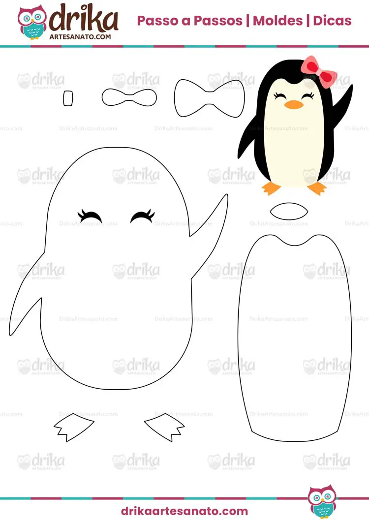Molde de Pinguim Menina com Laço para Imprimir