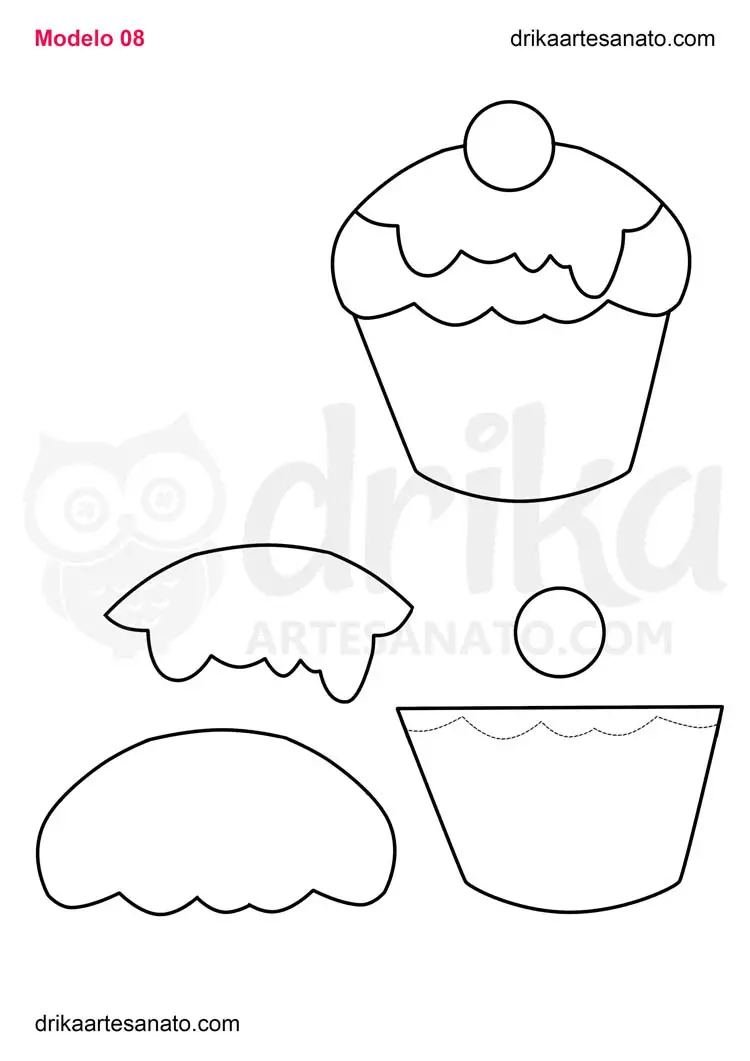 Molde e Risco de Cupcake com Cobertura para Patch Aplique em Pano de Prato em Tamanho Natural