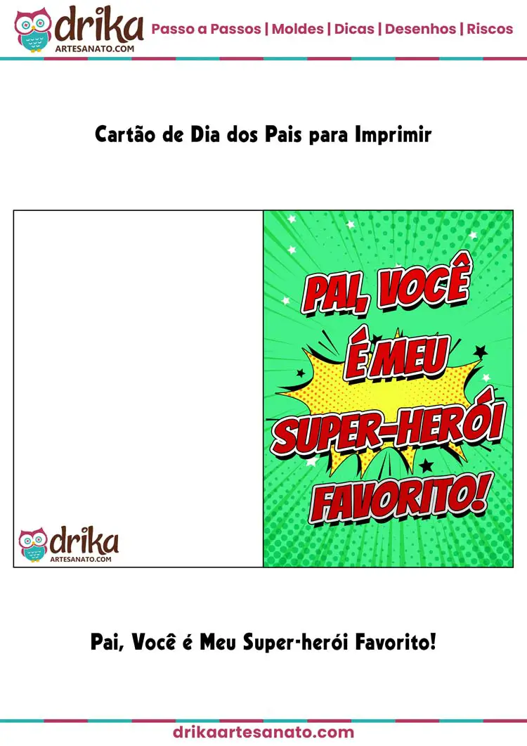 Cartão de Dia dos Pais para Imprimir: Pai, Você é Meu Super-herói Favorito!