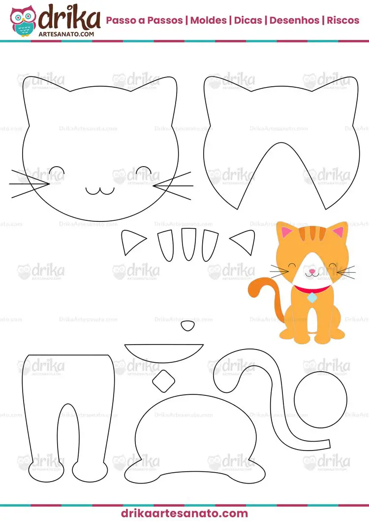 Desenho de Gato para Patch Aplique em Tamanho Natural para Imprimir