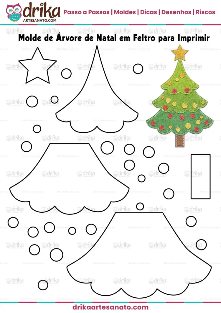 Molde de Árvore de Natal em Feltro com Camadas para Imprimir