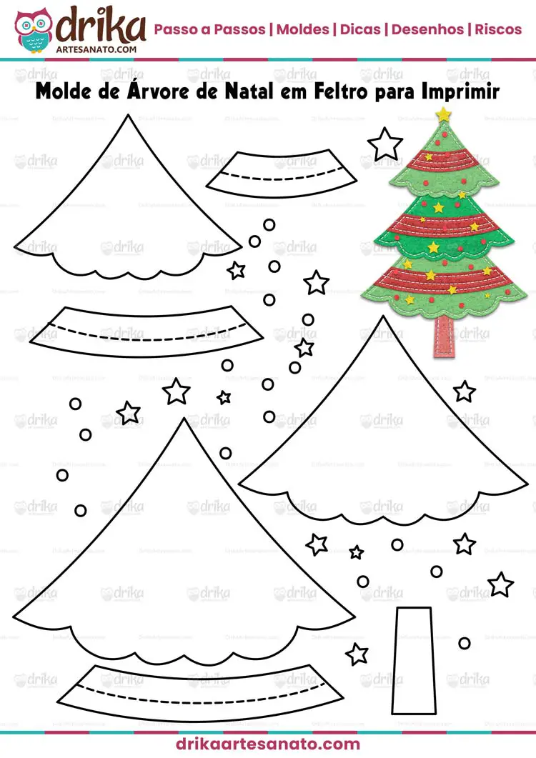 Molde de Árvore de Natal em Feltro com Camadas para Imprimir