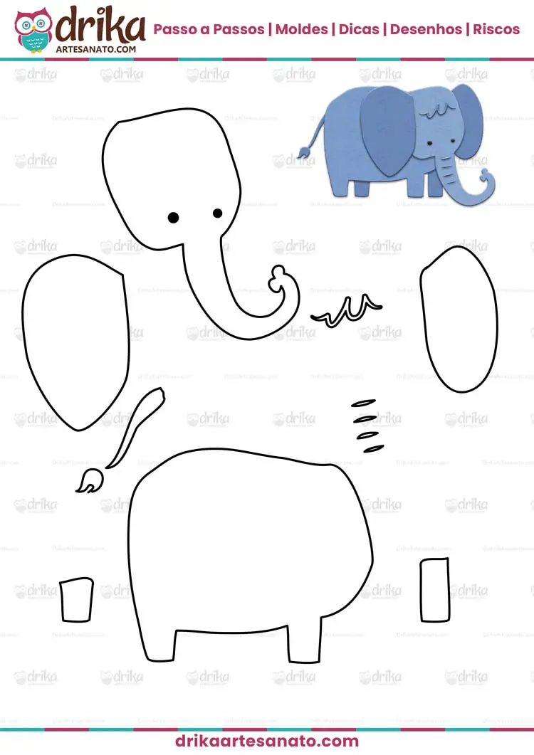 Molde de Elefante em EVA para Imprimir Grátis em Tamanho Natural