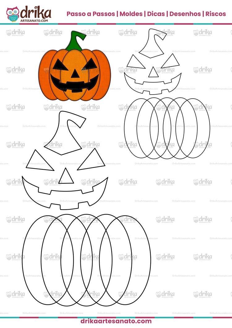 Molde de Abóbora de Halloween para Imprimir em Tamanho Pequeno e Médio Modelo 6