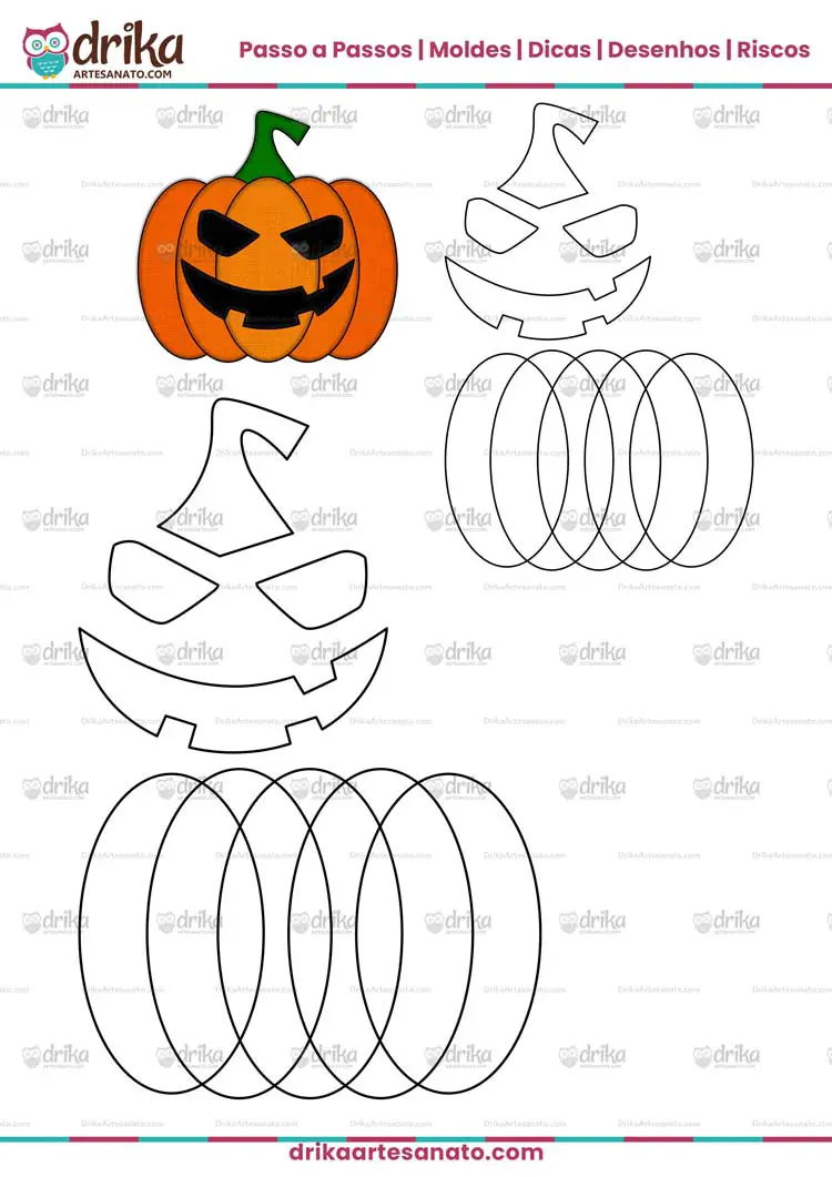 Molde de Abóbora de Halloween para Imprimir  em Tamanho Pequeno e Médio