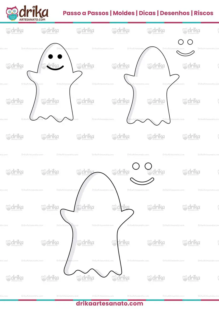 Molde de Fantasma de Halloween para Imprimir em Tamanho Pequeno e Médio - Modelo 10