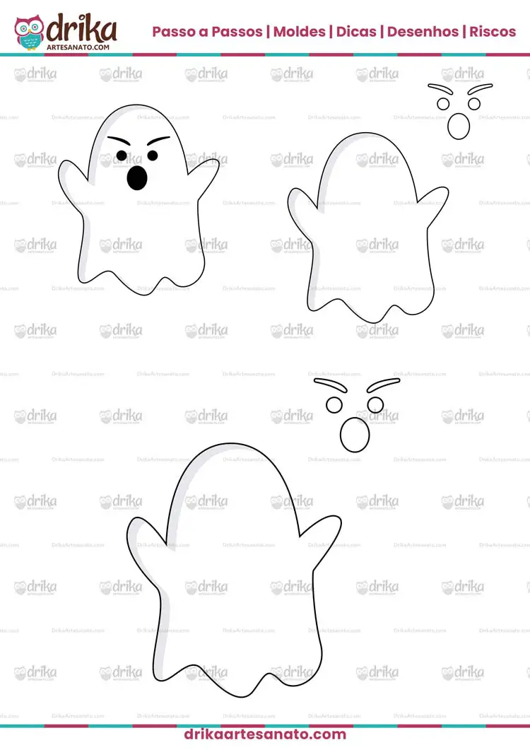 Molde de Fantasma de Halloween para Imprimir em Tamanho Pequeno e Médio - Modelo 3