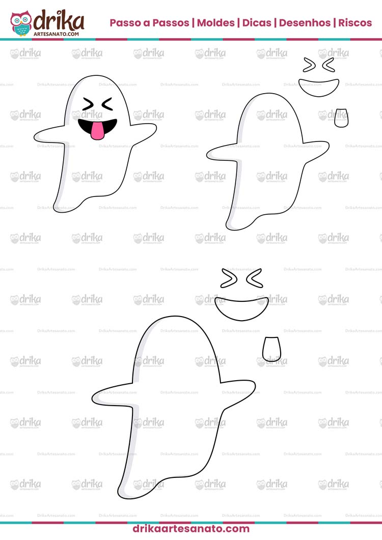 Molde de Fantasma de Halloween para Imprimir  em Tamanho Pequeno e Médio