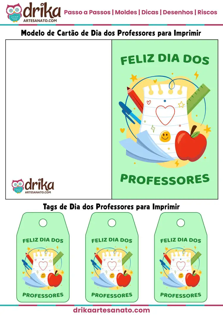 Tag e Cartão de Feliz Dia dos Professores