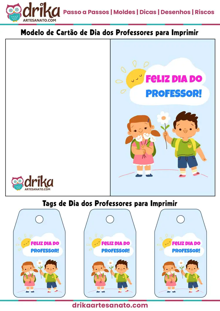 Tag e Cartão de Feliz Dia do Professor para Imprimir em Tamanho Real