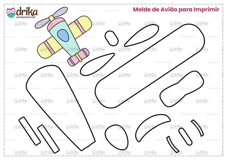 Molde de Avião Cute para Imprimir Grátis em PDF