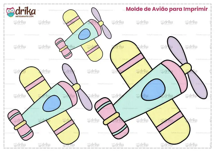 Molde de Avião Cute para Imprimir Grátis em Folha A4