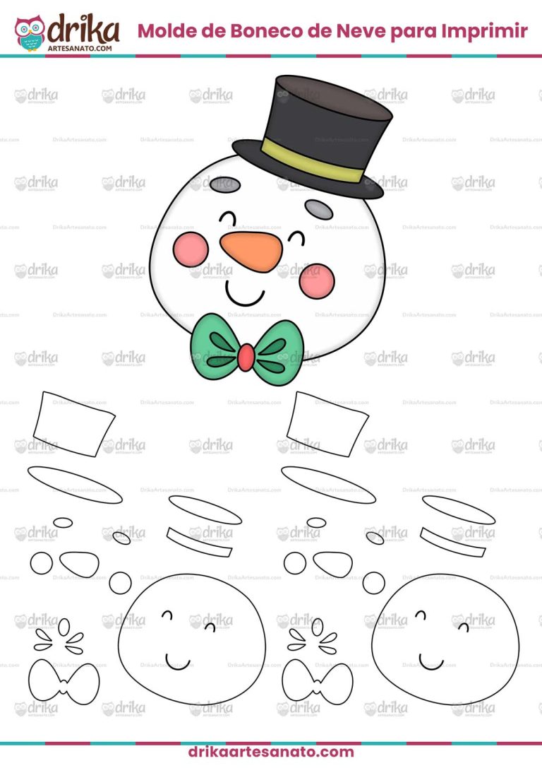 Molde de Boneco de Neve Cute para Imprimir Grátis em Tamanho Real