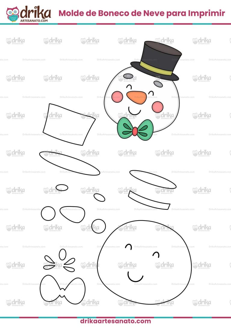 Molde de Boneco de Neve Cute para Imprimir Grátis em Tamanho Real