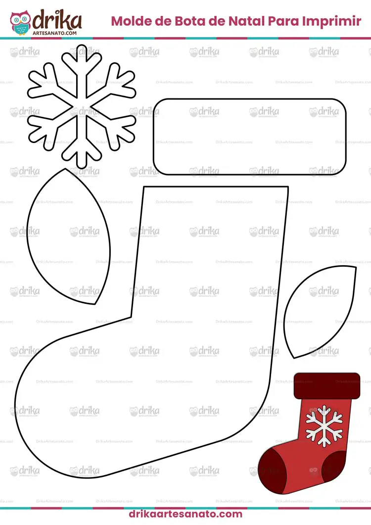 Molde de Bota de Natal com Floco de Neve para Imprimir