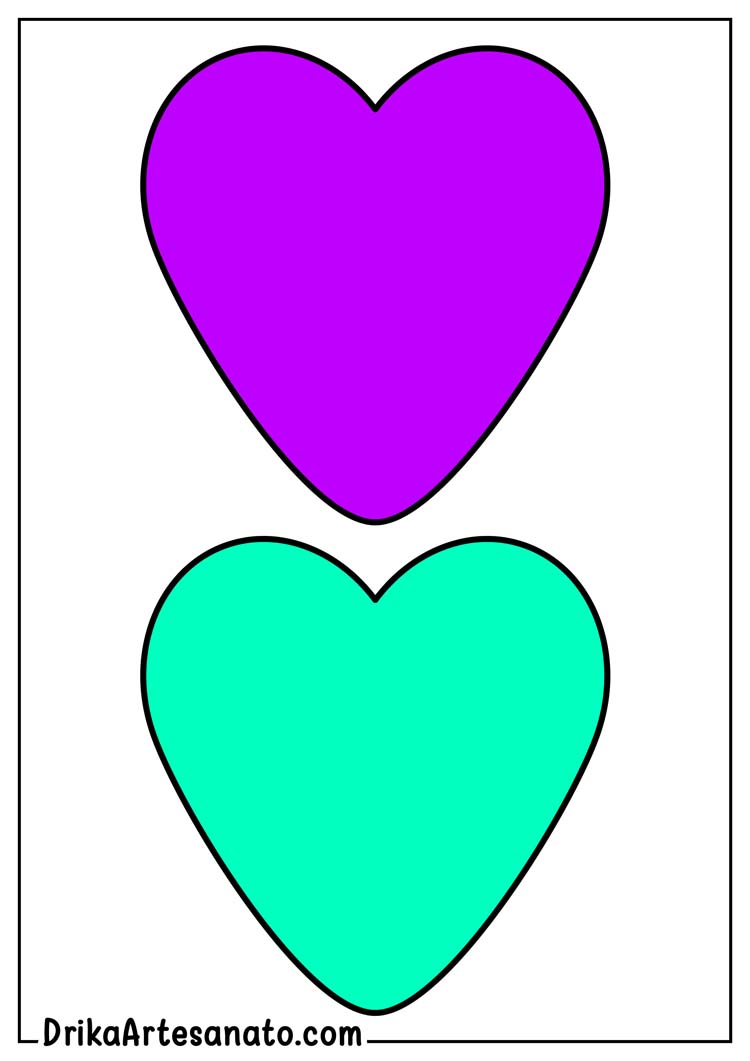 Molde de Coração Colorido Grande para Imprimir Grátis em Folha A4