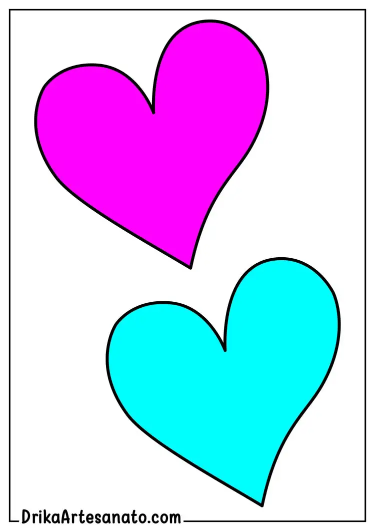 Molde de Coração Colorido Grande para Imprimir Grátis em Folha A4