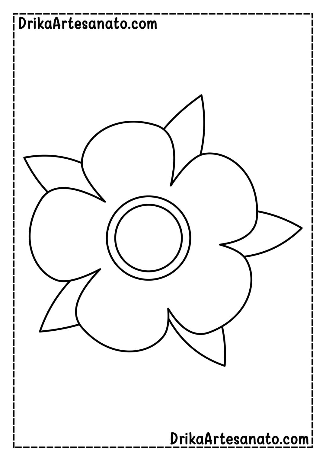 Desenho de Flor Grande com 5 Pétalas e Folhas para Imprimir