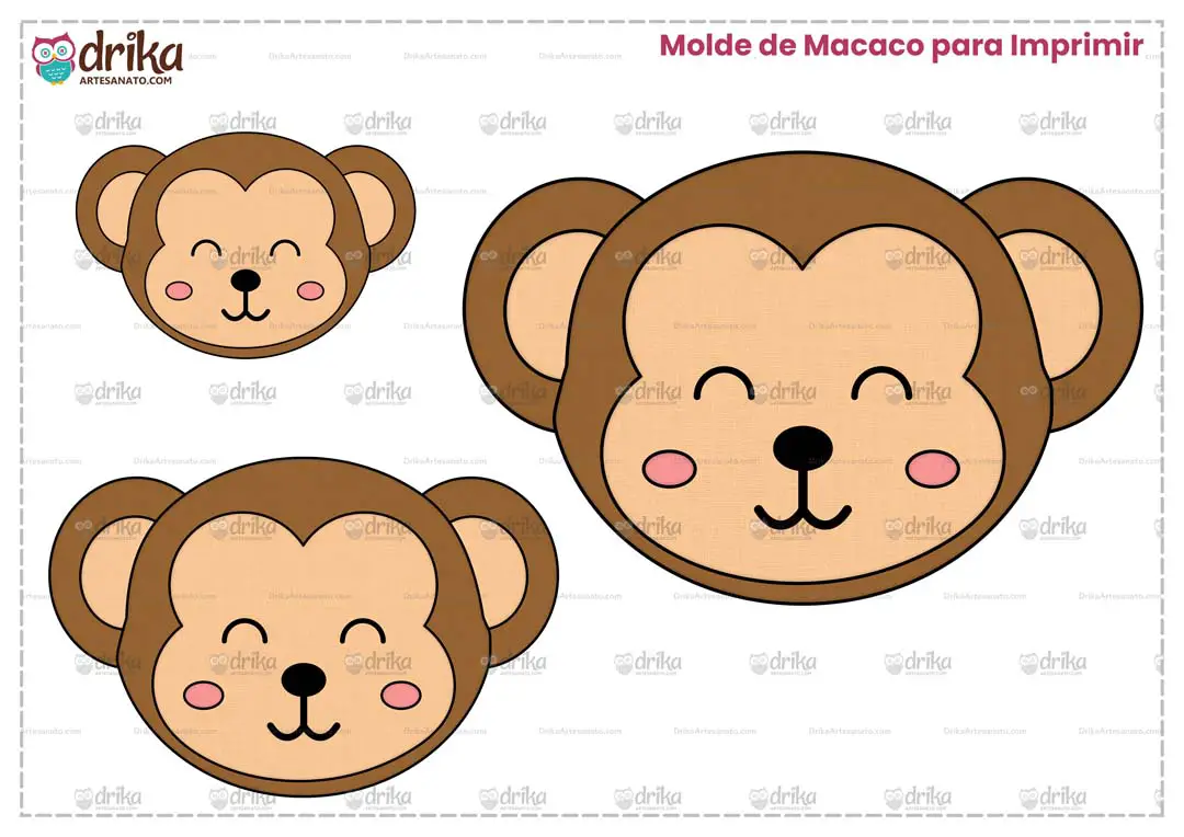 Molde de Macaco Sapeca para Imprimir Grátis em Vários Tamanhos em Folha A4